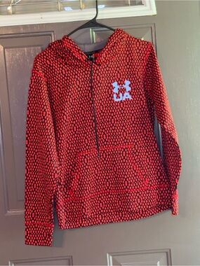 Under Armour Red Black Dotted Hooded Sweatshirt